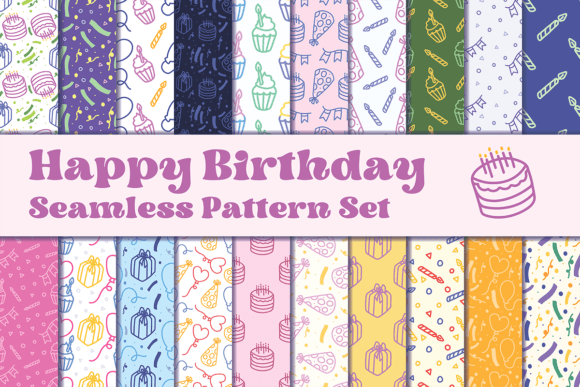 outdoor night birthday decoration happy birthday seamless pattern set svg cut file printable editable