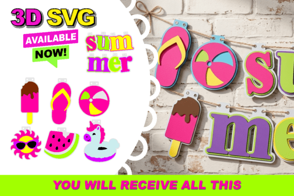outdoor night birthday decoration summer garland 3d svg printable editable