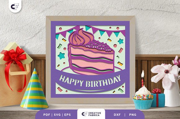 outdoor night birthday decoration piece of cake shadow box paper cut printable editable