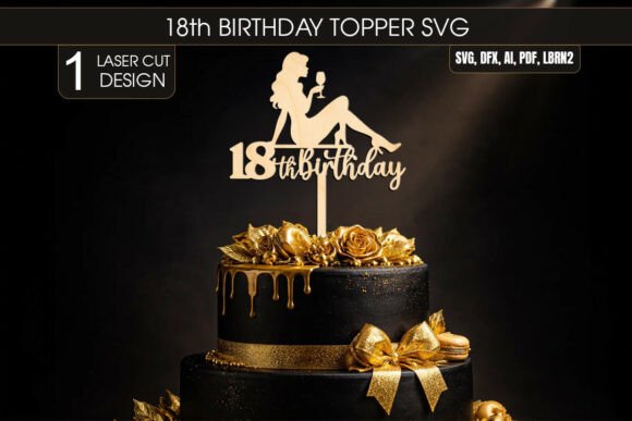 outdoor night birthday decoration 18th birthday girl cake topper svg printable editable