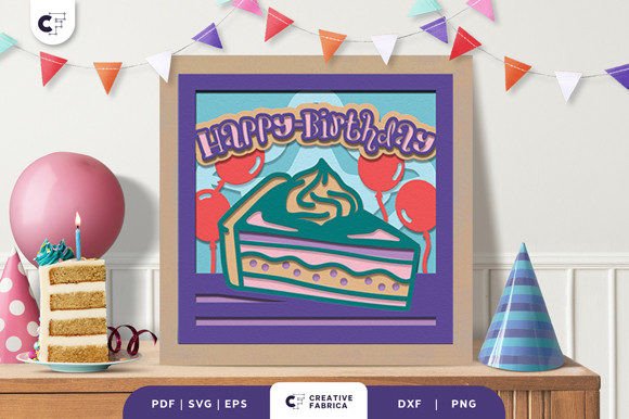 outdoor night birthday decoration slice of cake shadow box paper cut svg printable editable