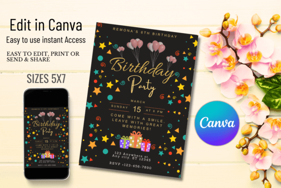 birthday party invitation template printable editable