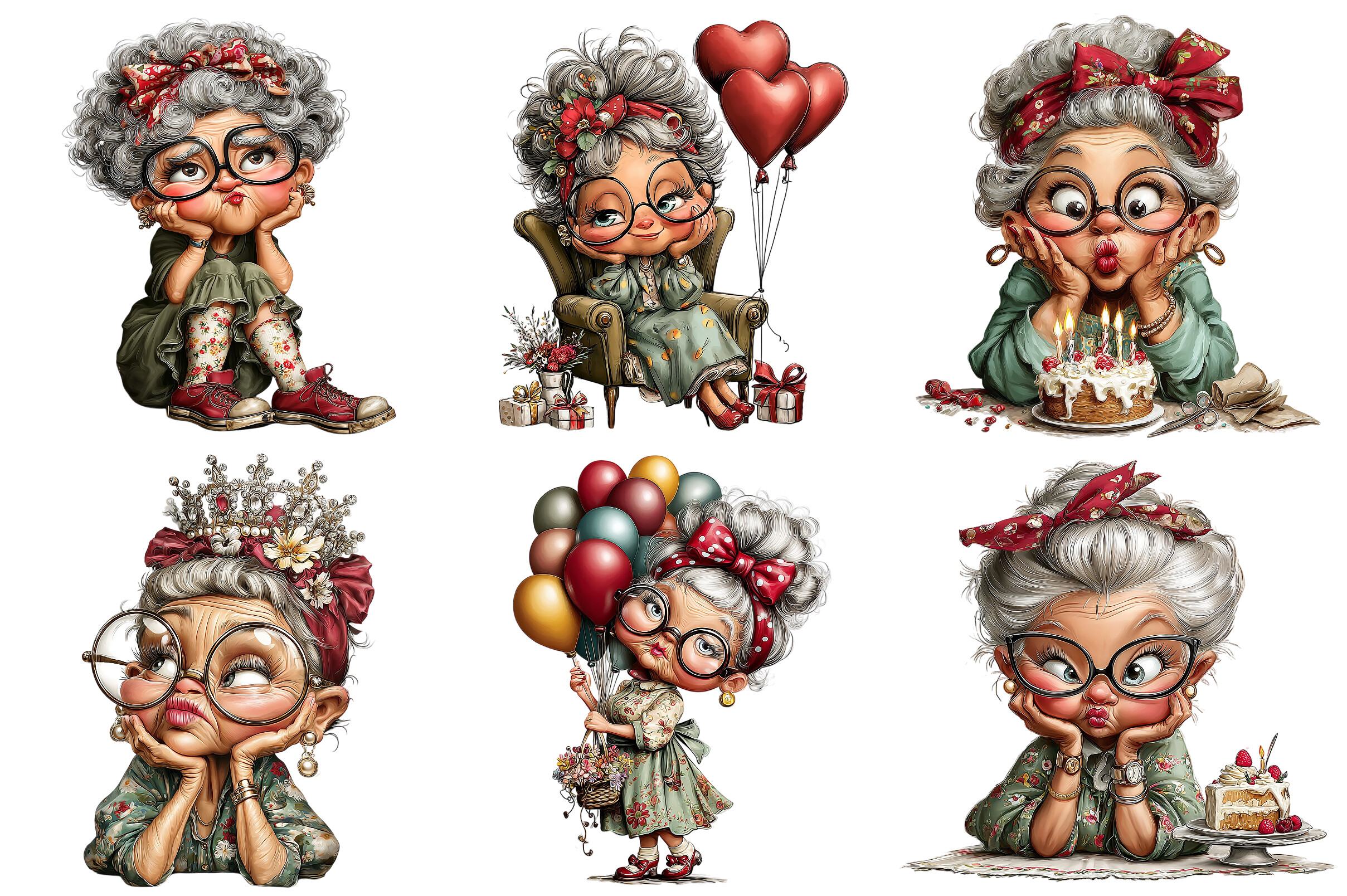 Whimsical Old Lady Birthday Clipart
