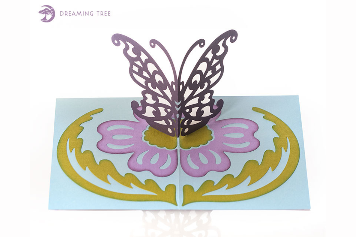 Butterfly pop up card cut from layered cardstock and vellum