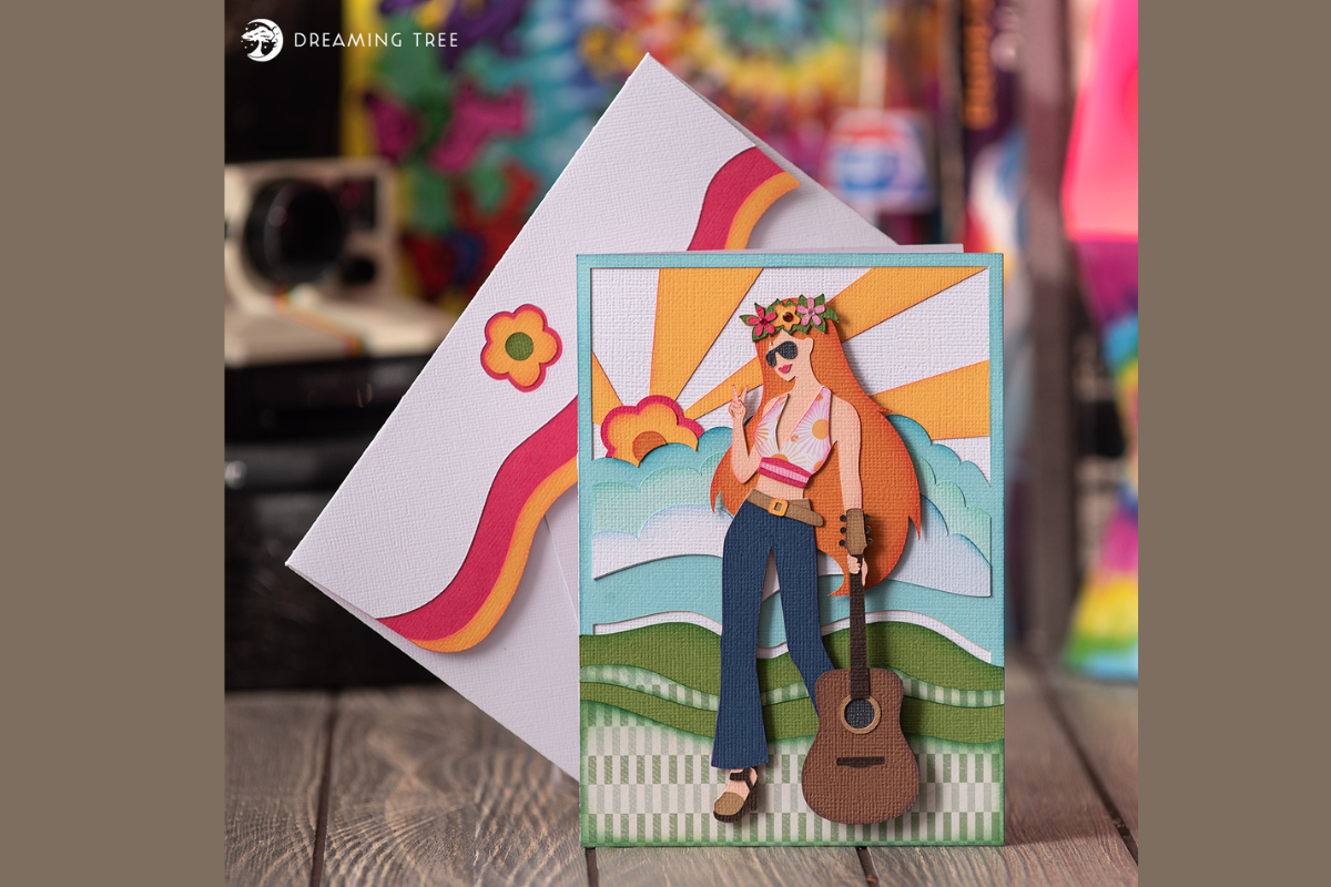 Carly retro 3D greeting card in seventies colours