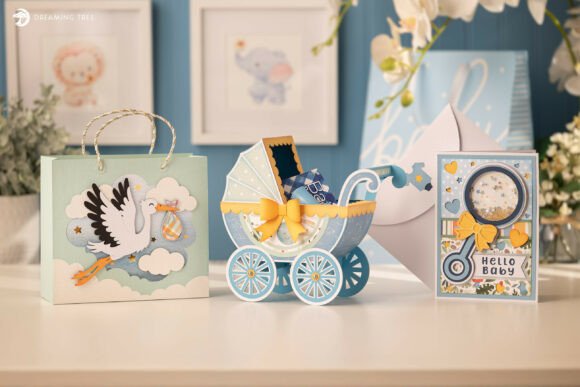 cricut baby shower card 3D layered rattle keepsake craft printable editable