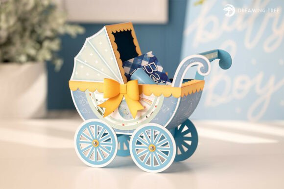 baby carriage keepsake and gift bag SVG bundle pieces layered cardstock