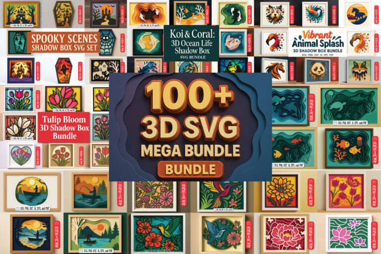 Multilayer 3D shadow box SVG mega bundle featured design