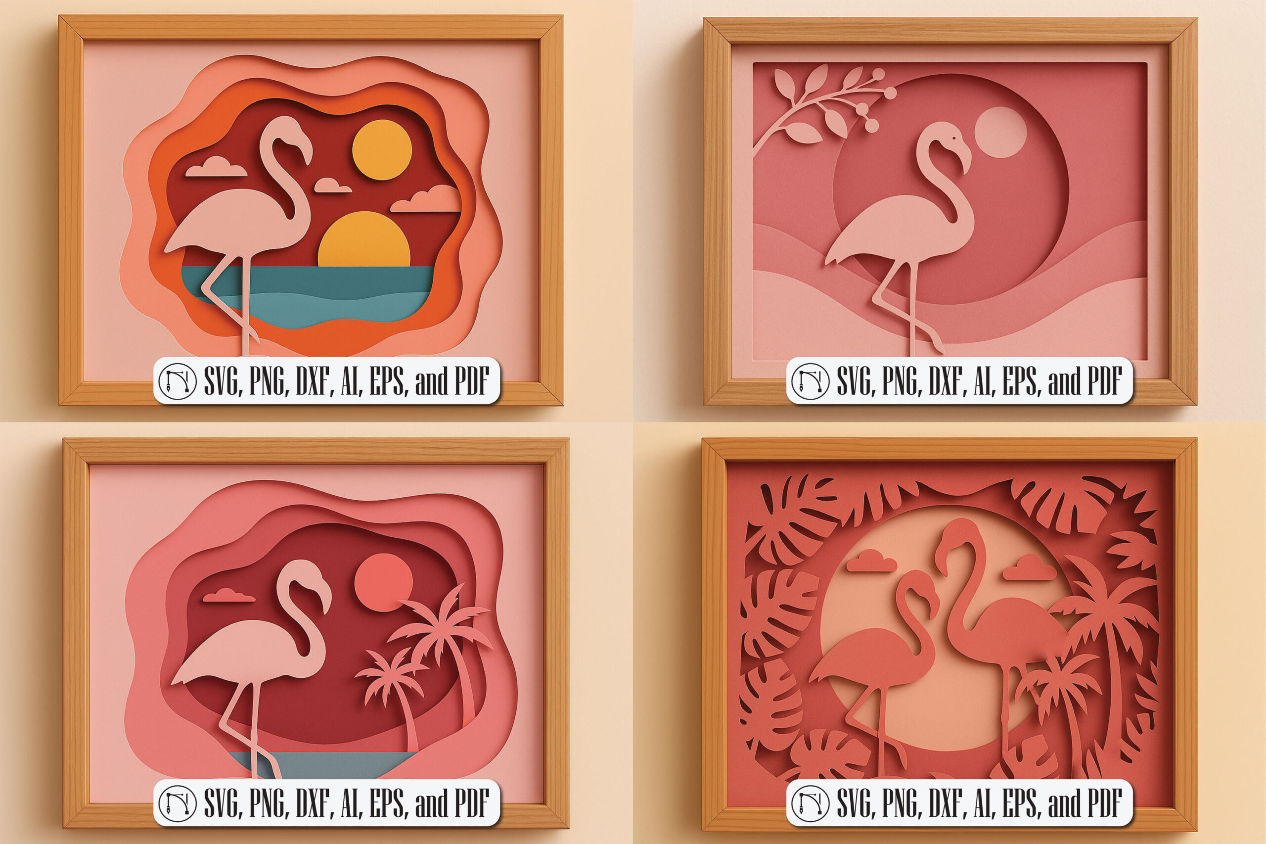 Assortment of shadow box themes from the bundle including floral design