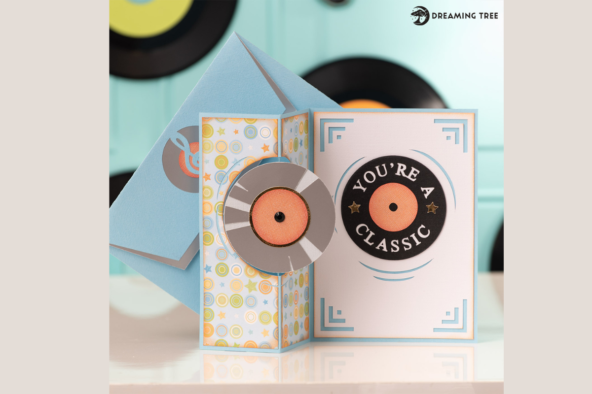 Platinum Record Spinner 3D birthday card with rotating vinyl record