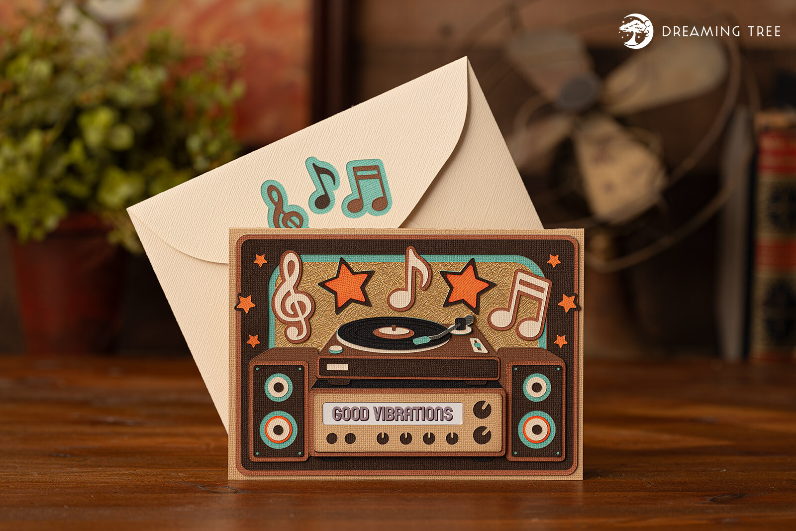 Retro Sound 3D birthday card with layered boombox in warm tones