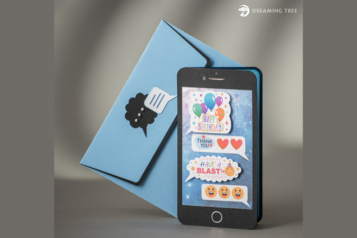 Smartphone 3D birthday card with acetate screen and gift card slot