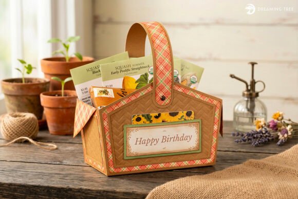Spring Surprise Basket SVG with built in gift card pocket