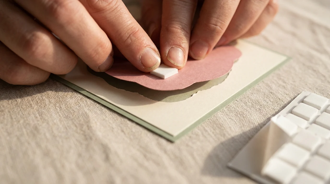 pressing a foam square onto the back of a paper layer to raise it
