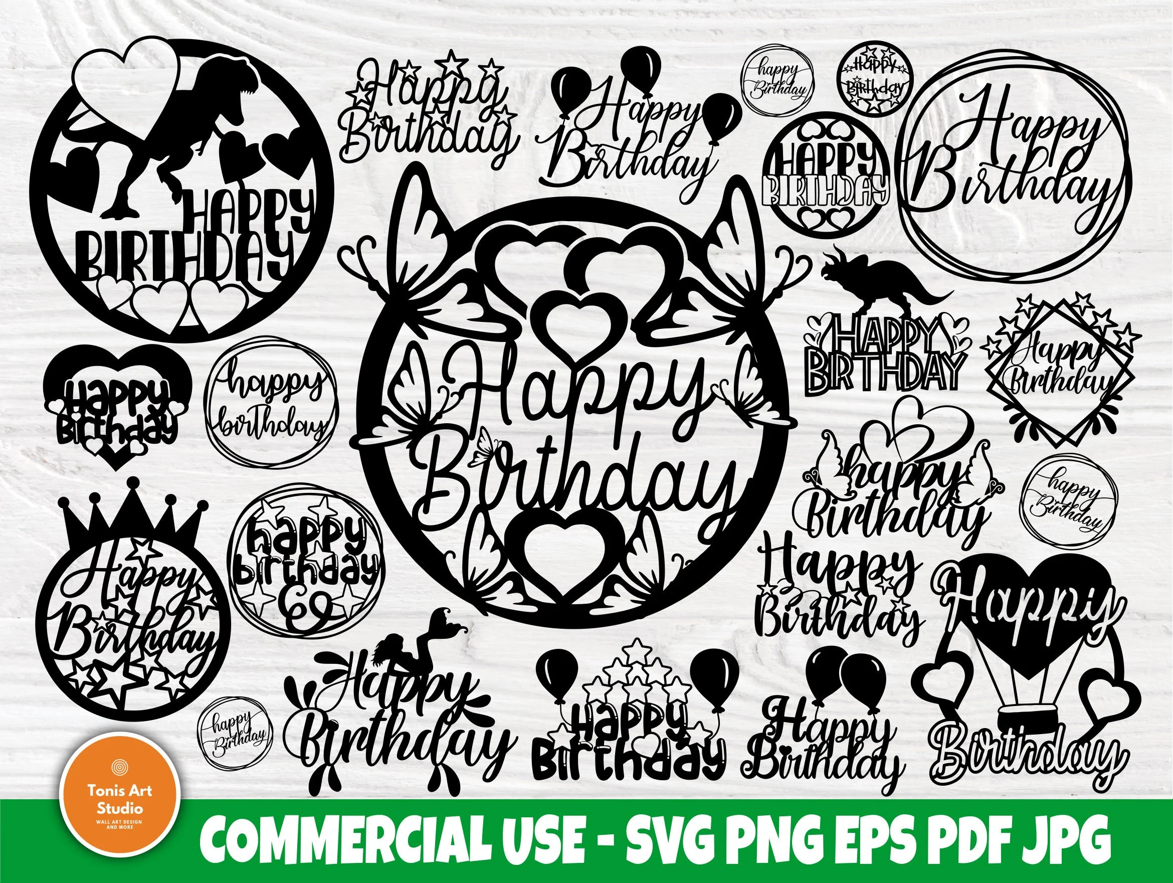 Birthday cake topper set preview with twenty script and number topper designs