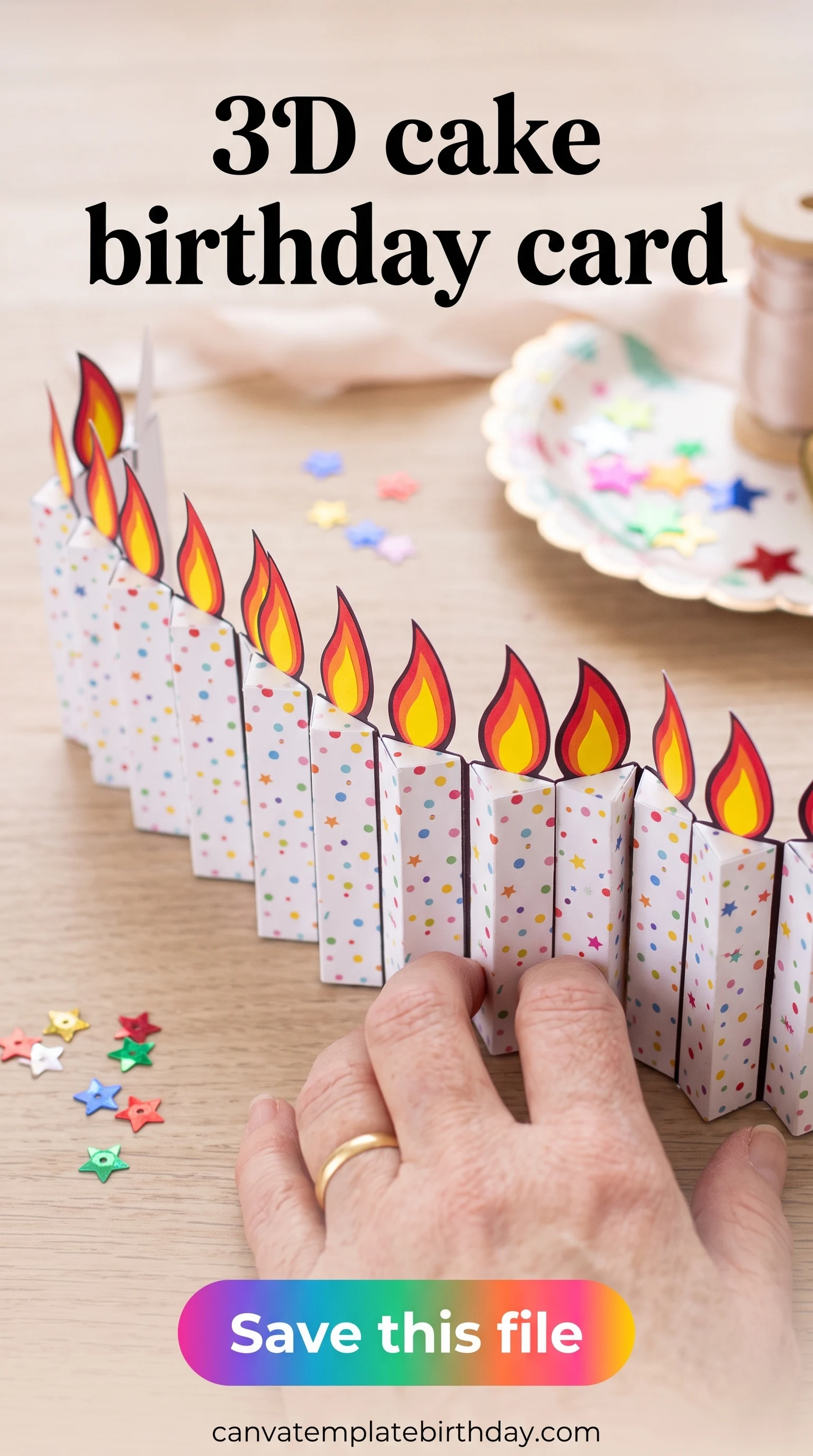 3d cake birthday card sized in inches, not just in the preview photo