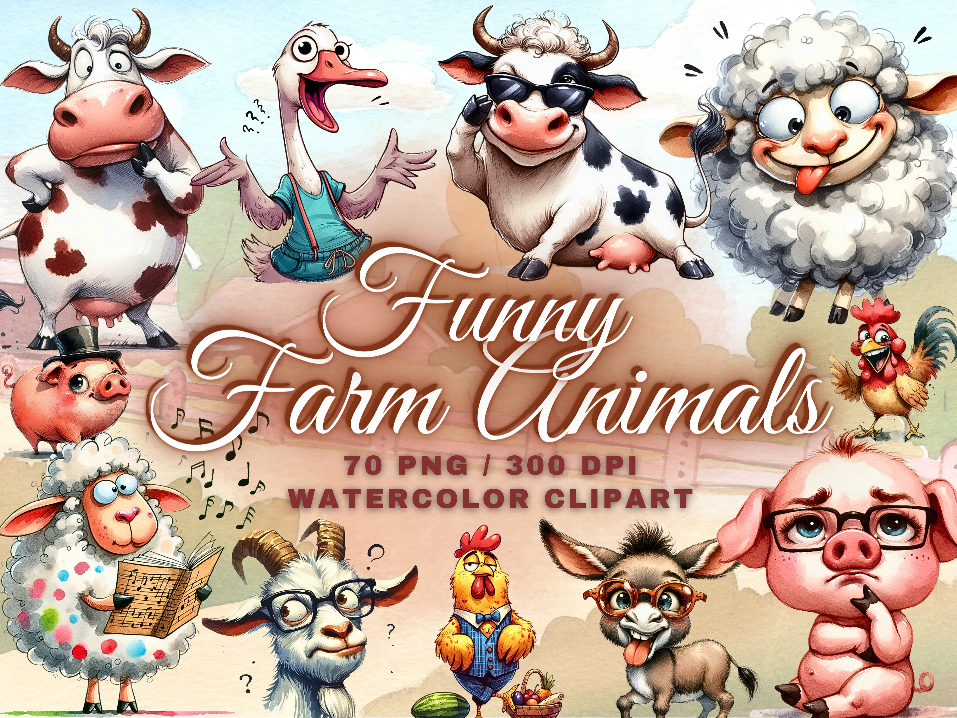 Cute Funny Farm Animals Clipart